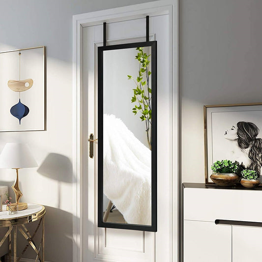 Black Full Length Bedroom Mirror with Over the Door or Wall Mounted Design - Tiny Oasis Decor