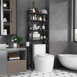Black Over the Toilet Storage Freestanding Industrial Metal Wood Shelving Unit - Tiny Oasis Decor