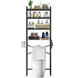 Black Over the Toilet Storage Freestanding Industrial Metal Wood Shelving Unit - Tiny Oasis Decor