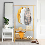 Entryway Bedroom Wood Garment Clothes Hanging Rack with 2 Bottom Storage Shelves - Tiny Oasis Decor