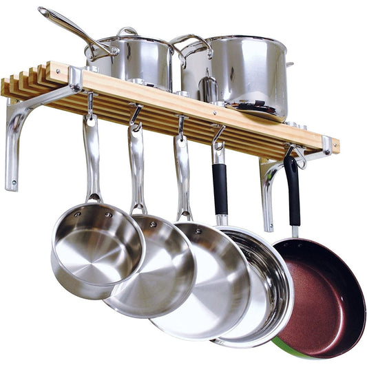 FarmHome Wooden Wall Mounted 6 Hooks Pot Rack - Tiny Oasis Decor