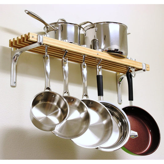 FarmHome Wooden Wall Mounted 6 Hooks Pot Rack - Tiny Oasis Decor