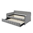 Gray Tufted Polyester Linen Twin Daybed with Trundle - Tiny Oasis Decor