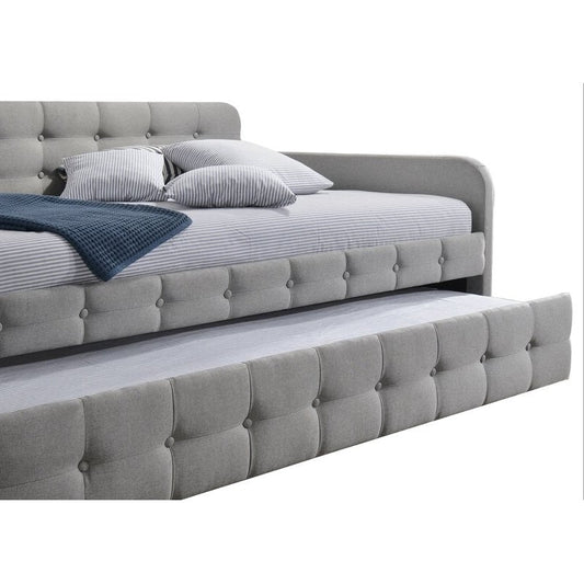 Gray Tufted Polyester Linen Twin Daybed with Trundle - Tiny Oasis Decor