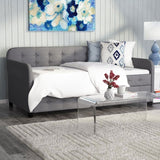 Gray Tufted Polyester Linen Twin Daybed with Trundle - Tiny Oasis Decor