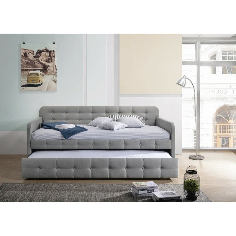 Gray Tufted Polyester Linen Twin Daybed with Trundle - Tiny Oasis Decor