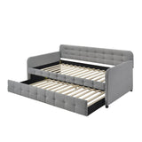 Gray Tufted Polyester Linen Twin Daybed with Trundle - Tiny Oasis Decor