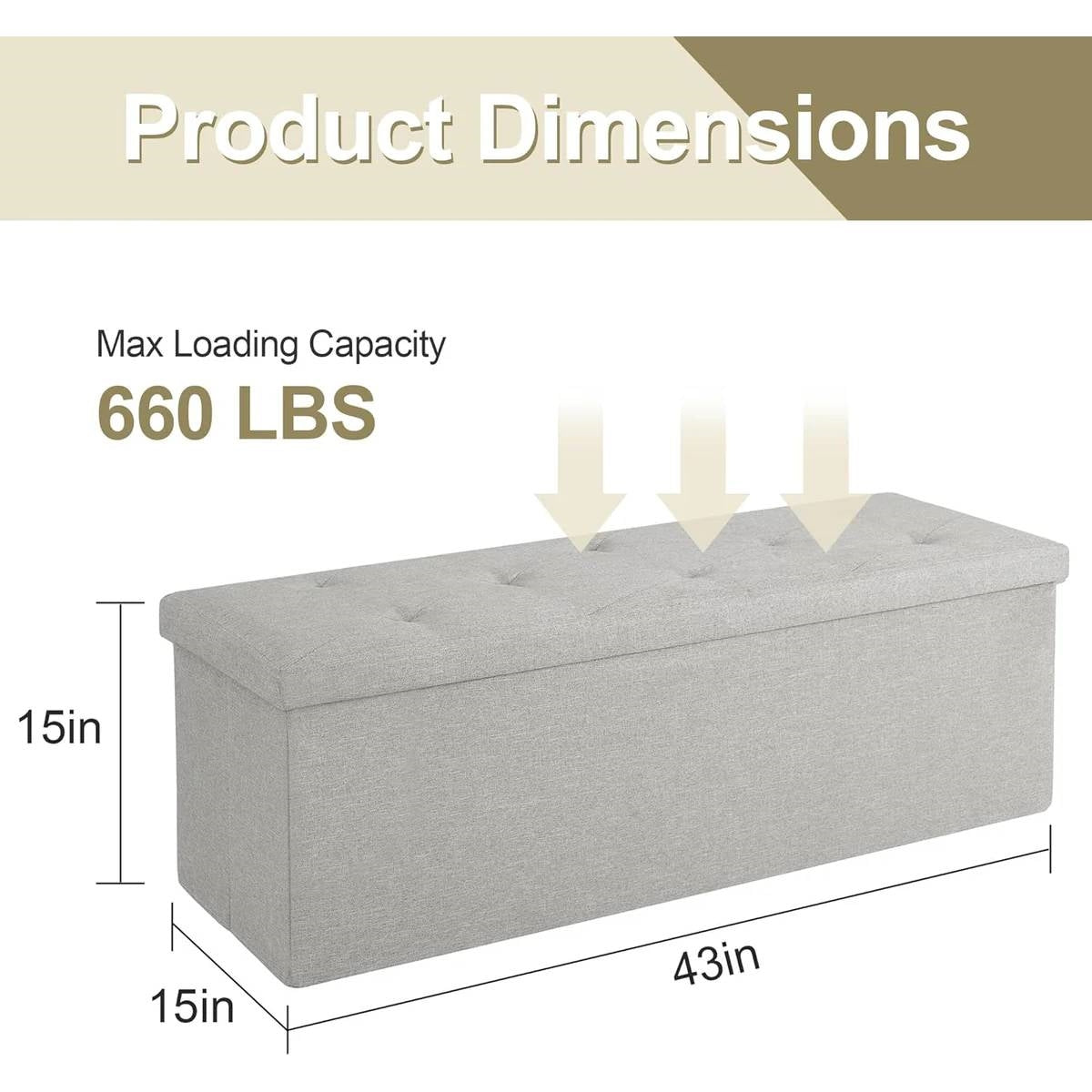Light Grey Linen Upholstered Bedroom Living Room Entryway Storage Bench Ottoman - Tiny Oasis Decor