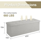 Light Grey Linen Upholstered Bedroom Living Room Entryway Storage Bench Ottoman - Tiny Oasis Decor