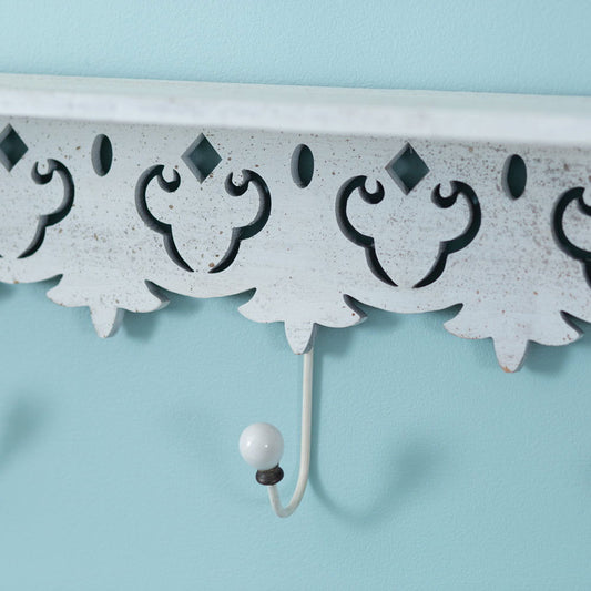 Maribelle Wood Wall Shelf with Four Hooks - Tiny Oasis Decor