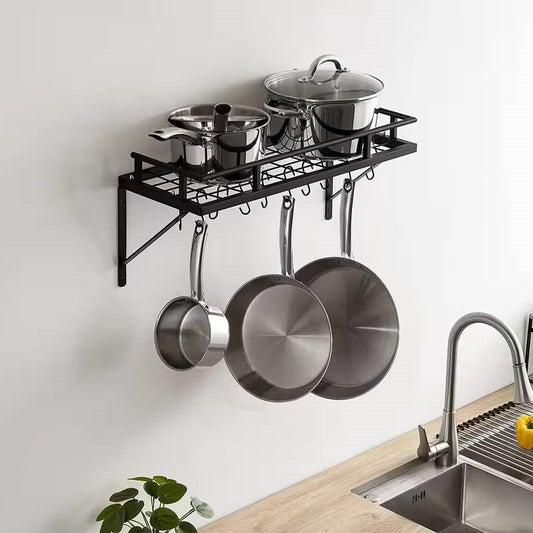 Matte Black Stainless Steel Wall Mounted Pot Rack with 10 Hanging Hooks - Tiny Oasis Decor