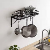 Matte Black Stainless Steel Wall Mounted Pot Rack with 10 Hanging Hooks - Tiny Oasis Decor