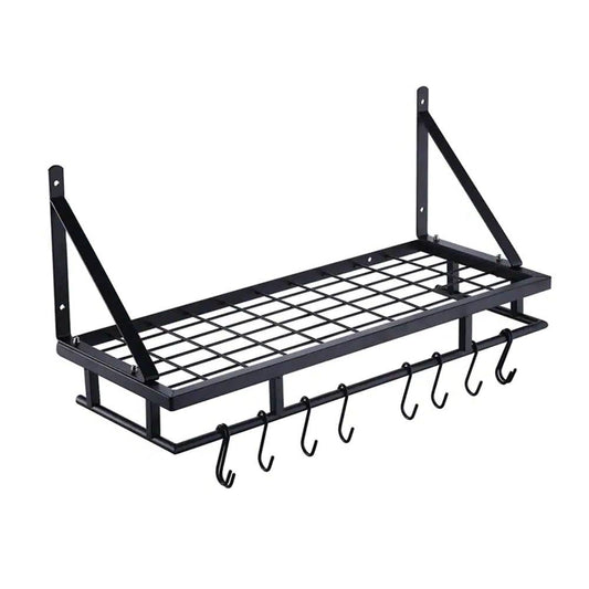 Matte Black Stainless Steel Wall Mounted Pot Rack with 10 Hanging Hooks - Tiny Oasis Decor