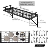 Matte Black Stainless Steel Wall Mounted Pot Rack with 10 Hanging Hooks - Tiny Oasis Decor