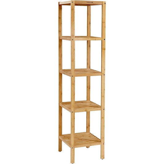 Slim 4-Shelf Natural Bamboo Wooden Shelving Unit Storage Rack Bookcase - Tiny Oasis Decor