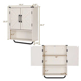 White Farmhouse Bathroom Wall Cabinet with Storage Shelf and Towel Bar - Tiny Oasis Decor
