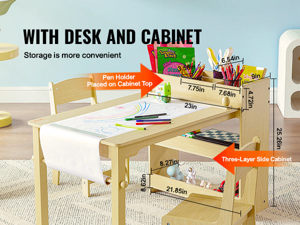 Juniper Grove Kids Art Table Set – 2-in-1 Craft Table & Storage Cabinet with 2 Chairs (Ages 2–8)