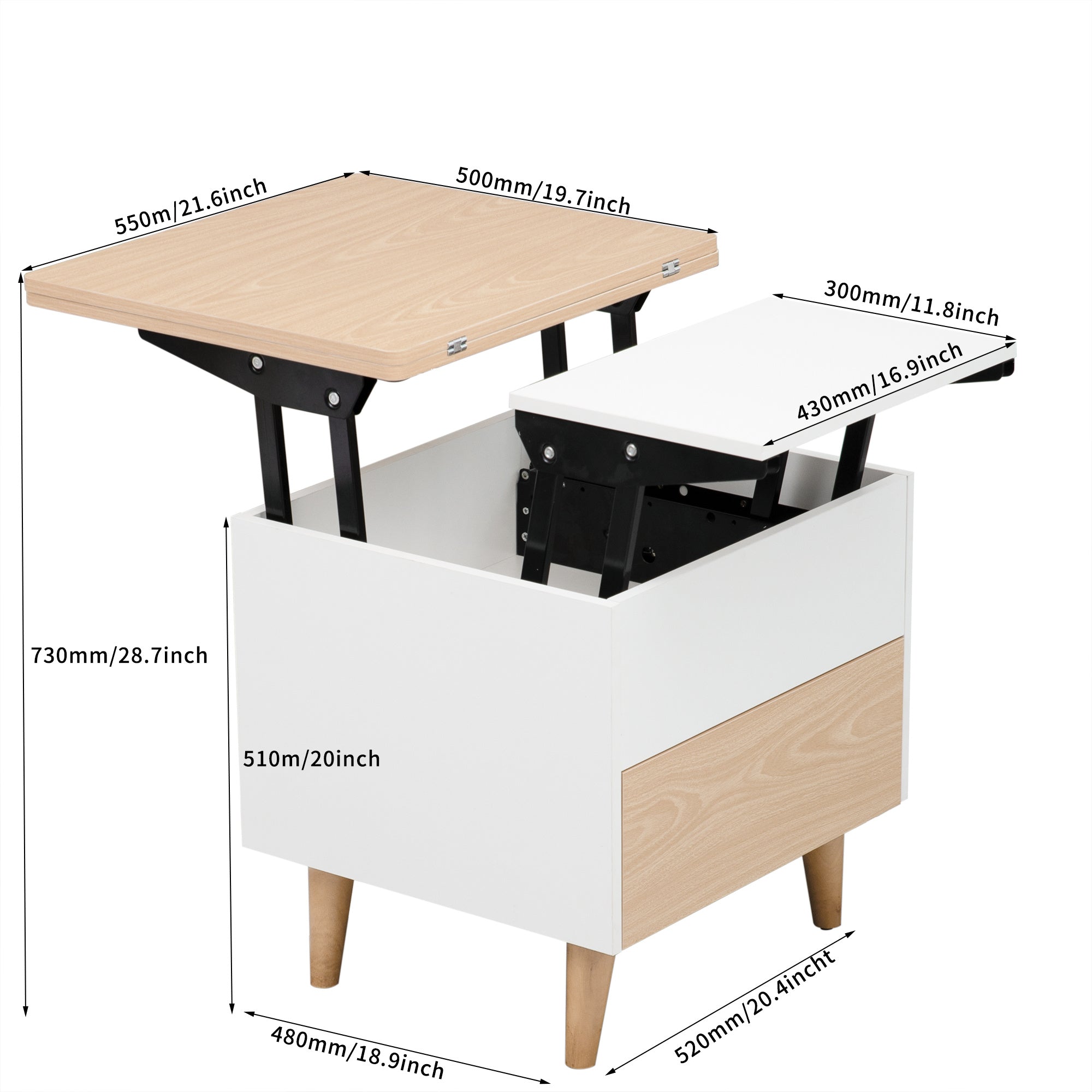 Modern Multi-functional Coffee Dining Table with Lift Top, Oak
