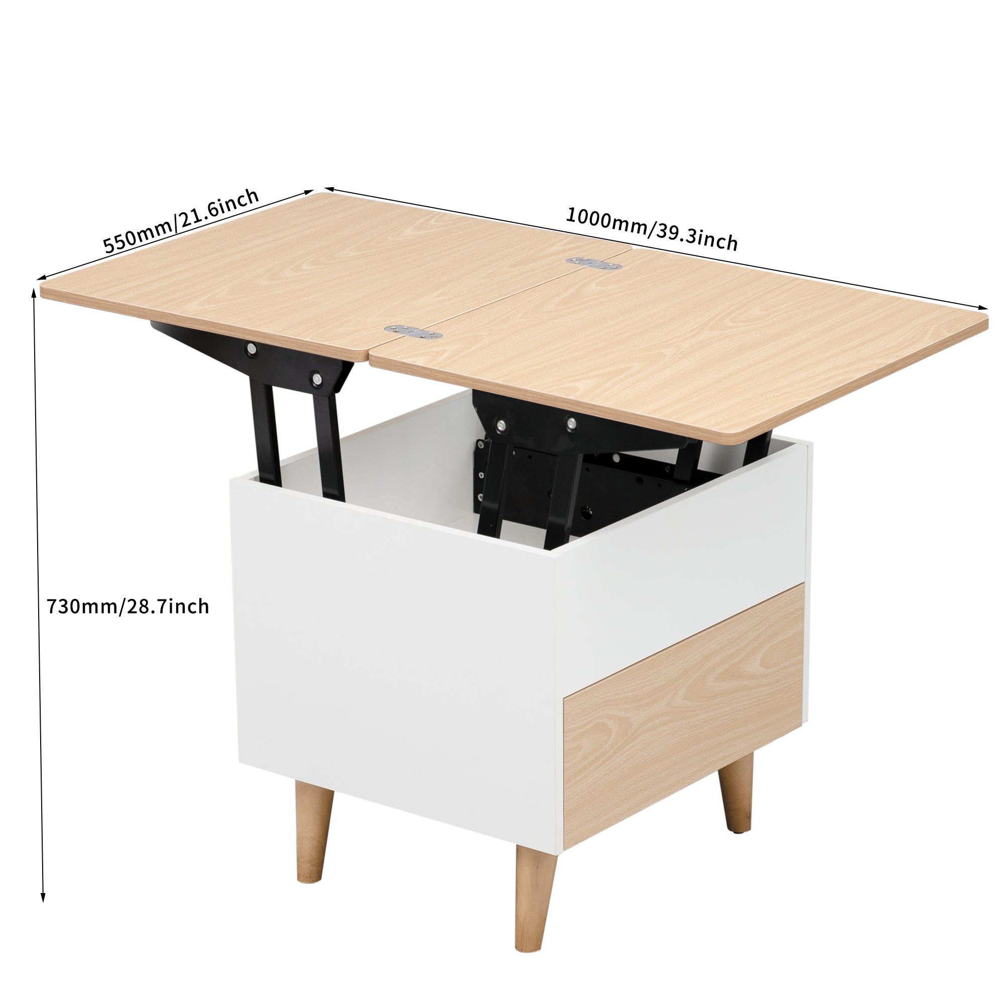 Modern Multi-functional Coffee Dining Table with Lift Top, Oak