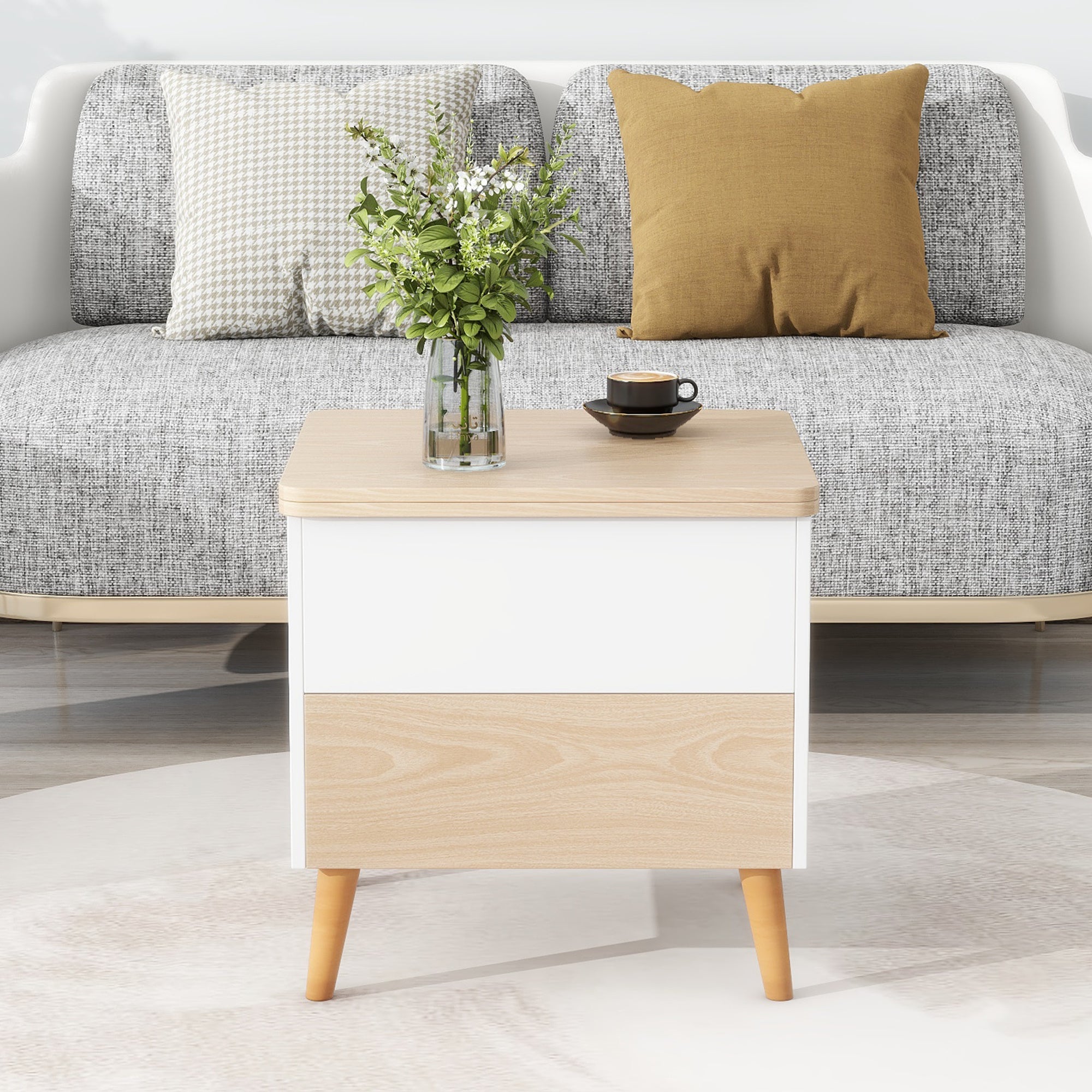 Modern Multi-functional Coffee Dining Table with Lift Top, Oak