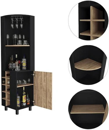 Corner Bar Cabinet with Built-in Wine Rack in Black